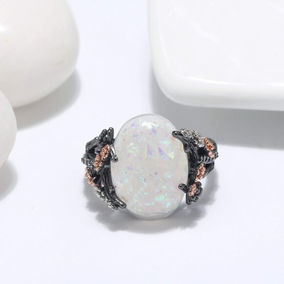 Simulated Fire Opal Ring for Women by Ginger Lyne | Elven Gothic Black Plated fo - Picture 5 of 5